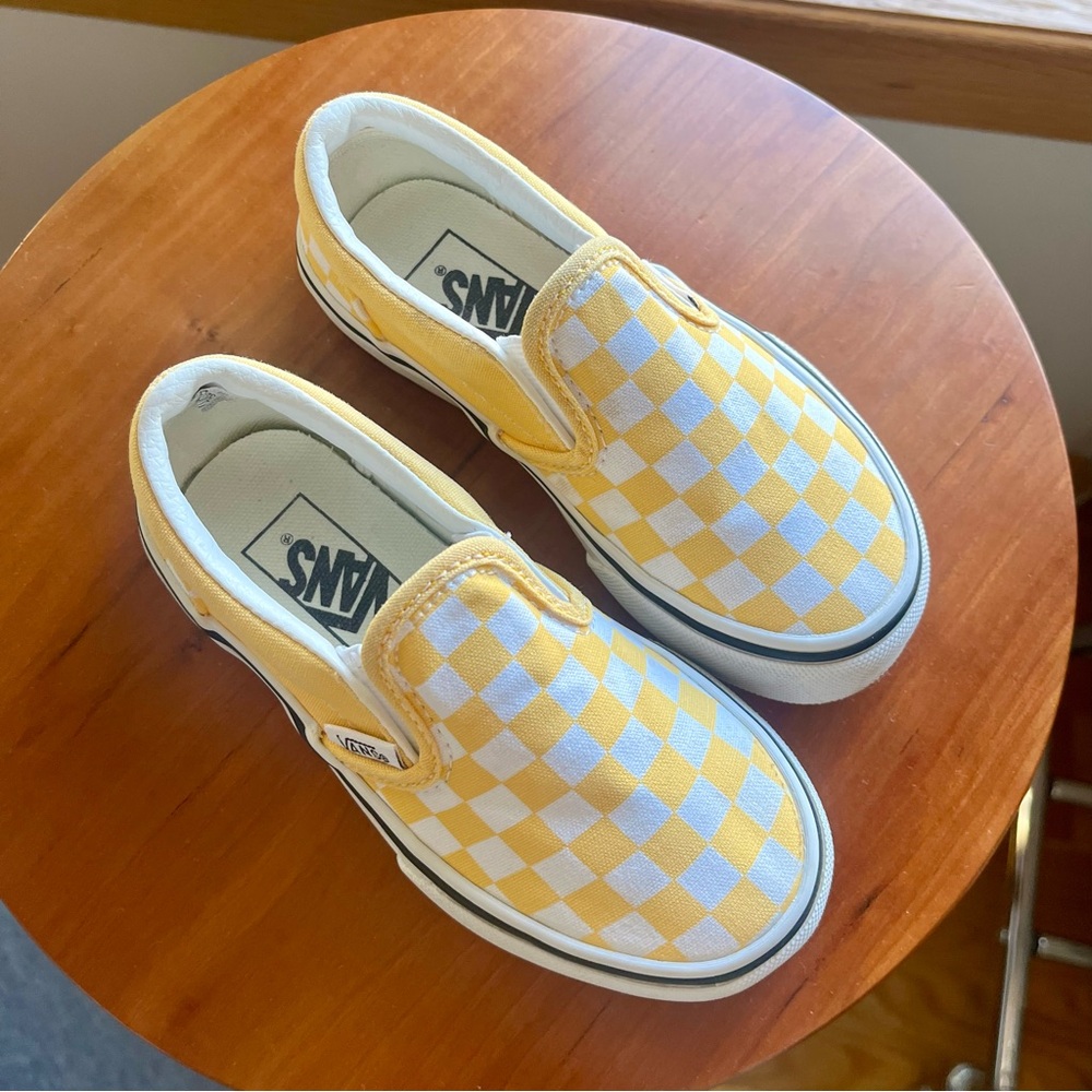 Vans Classic Yellow + White Checkered Slip-Ons